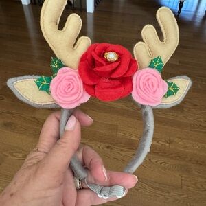 Reindeer Antler Headband with Red and Pink Flowers